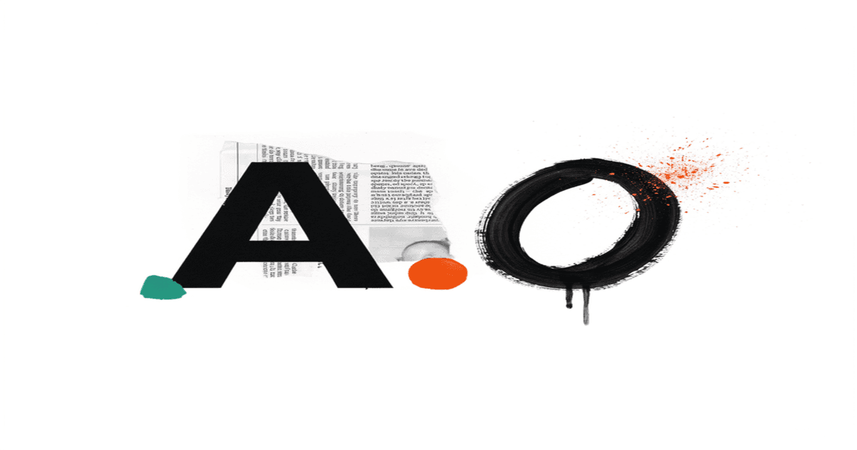 The A.O studio mark painted over newsprint